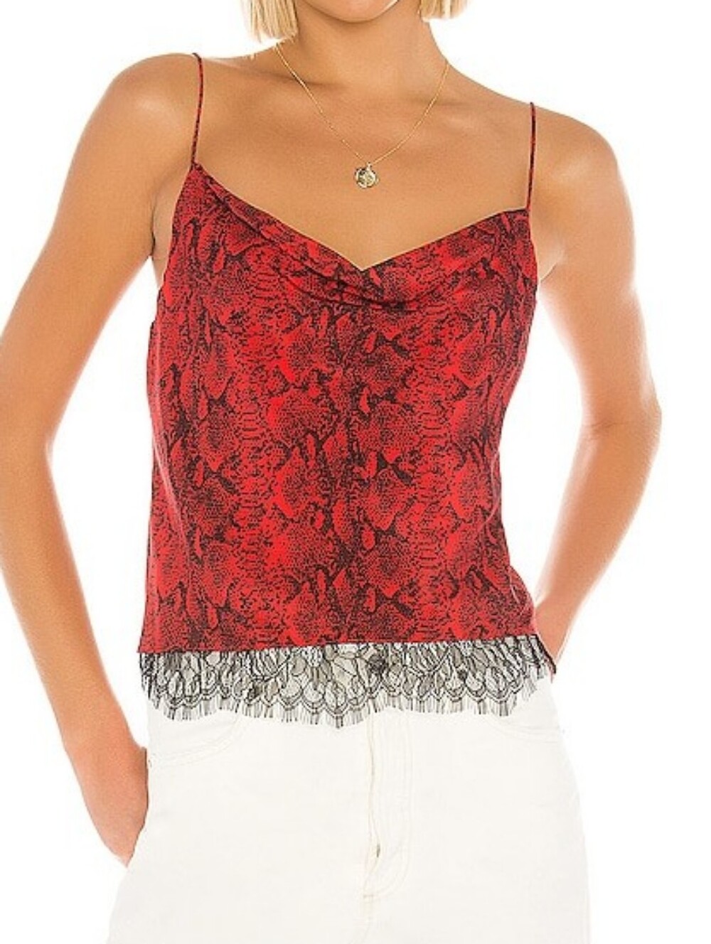 Alice + Olivia Harmon Snake Print Silk Lace Slip Tank Size Large